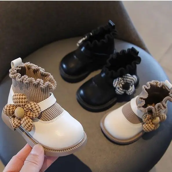 Baby Walking Shoes Kids' Sock Boots Spring Autumn Girls Princess Shoes Children Girls' Little Leather Shoes Toddler Ankle Boots