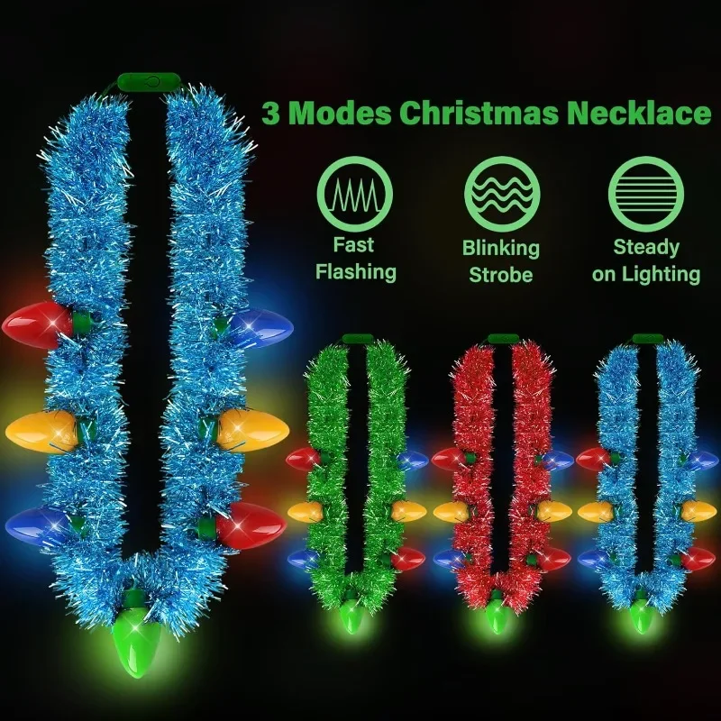3 шт., аксессуары для рождественского ожерелья с подсветкой, 7 лампочек, красные, желтые, синие, зеленые ожерелья для женщин, товары для новогодней вечеринки