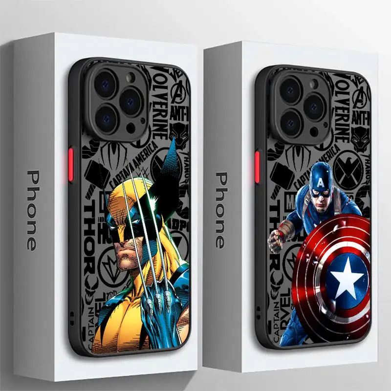 Matte Phone Case for Apple iPhone 15 14 13 12 11 pro Max 13 12 Mini XS XR X 7 8 6 6S plus Marvel Wolverine Captain America Cover