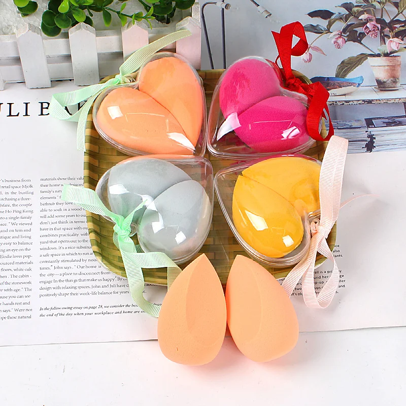 2 pc/set esponja de maquiagem caixa em forma de coração material sem látex cosméticos pó puff fundação uso ferramentas de maquiagem de beleza kawaii