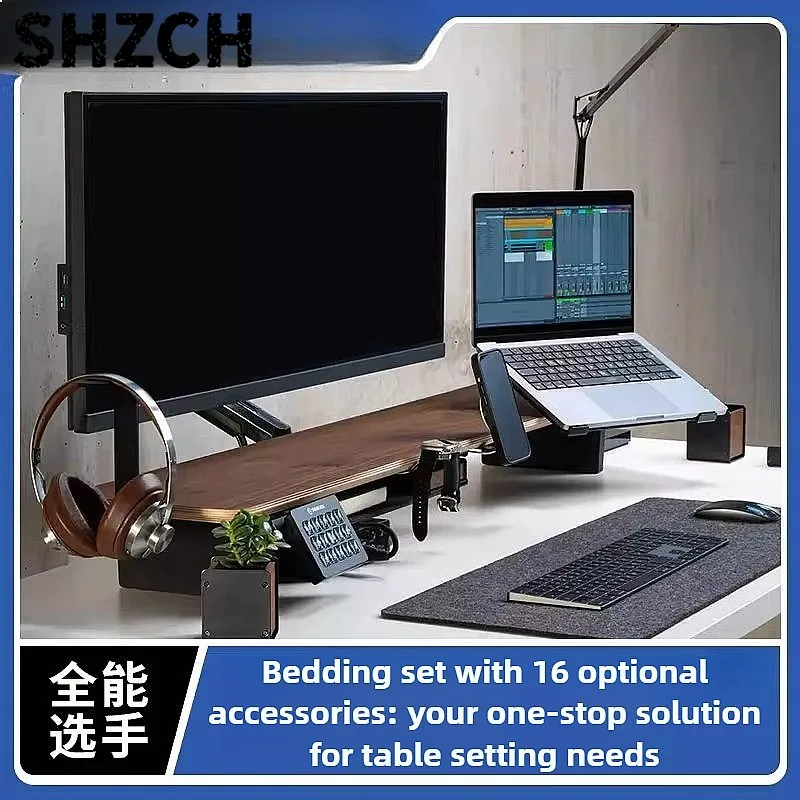 Modular Desk Riser Monitor Stand with Cable Management, Desktop Organizer for Office Workspace