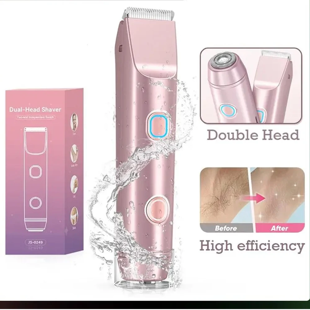 

Bikini Trimmer Electric Shaver and Razor Rechargeable 2-in-1 Body Facial Epilator Dual Heads for Painless Trimming of Pubic Hair