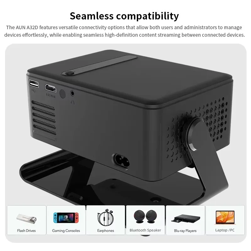 A32D Full HD 1080P Mini Projector Portable Auto Keystone LCD Electronic Focus for Home Theater & Netflix System