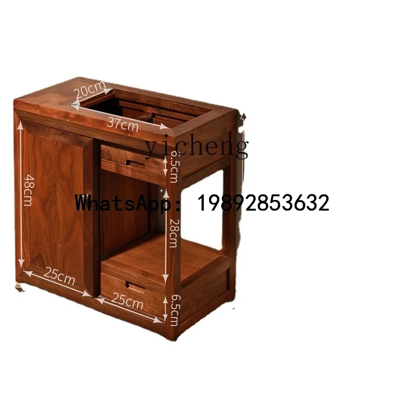 

Household Tea Cabinet North America Black Walnut Solid Wood Kettle Integrated Mobile Small Tea Trolley