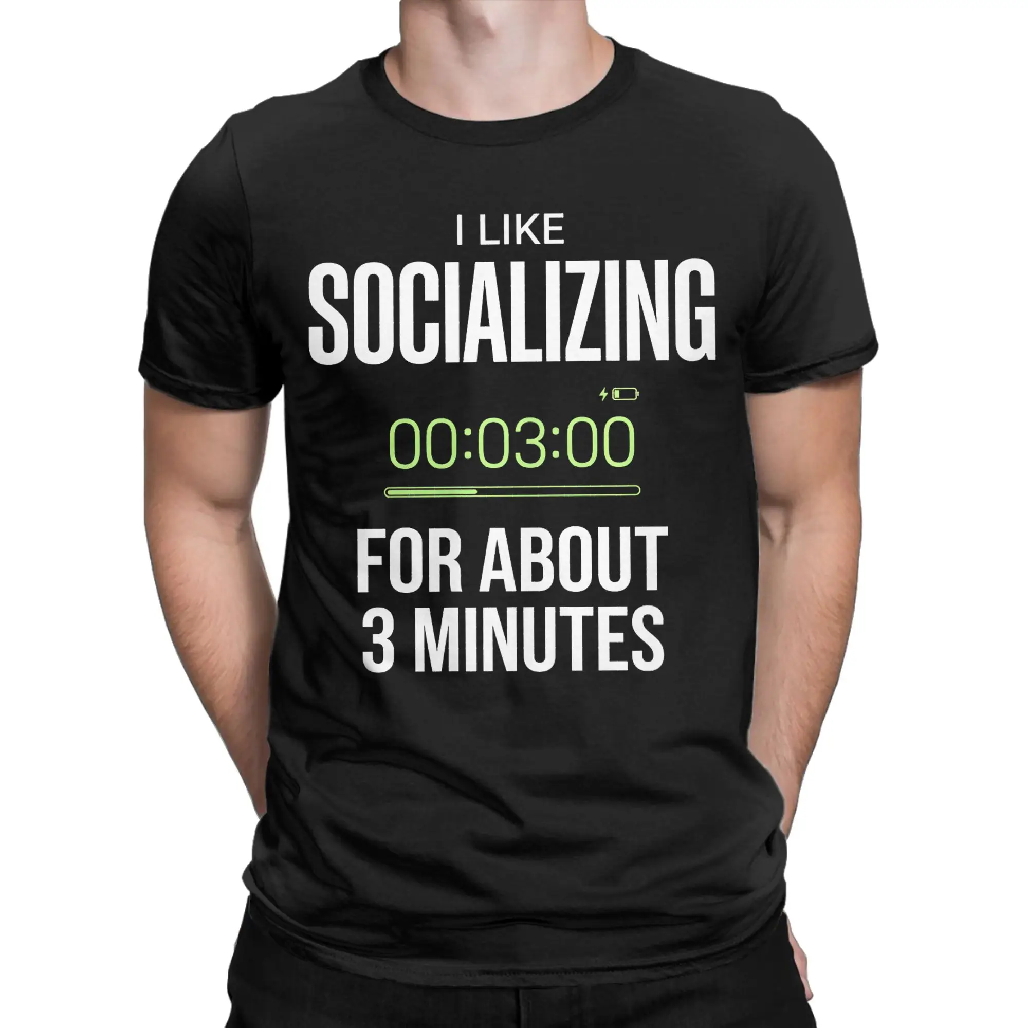 I Like Socializing for About 3 Minutes Funny Introvert  T-Shirts for Men  Novelty 100% Cotton Tee Shirt Short Sleeve T Shirts