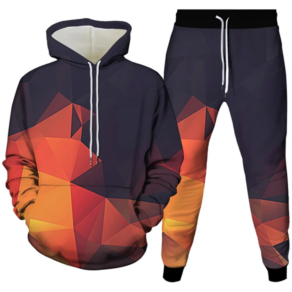 Colorful Art Vortex Pattern Print Men Fashion Clothes Sets Autumn Women Casual Hoodies+Trousers 2Pcs Tracksuit Female Suit 6XL