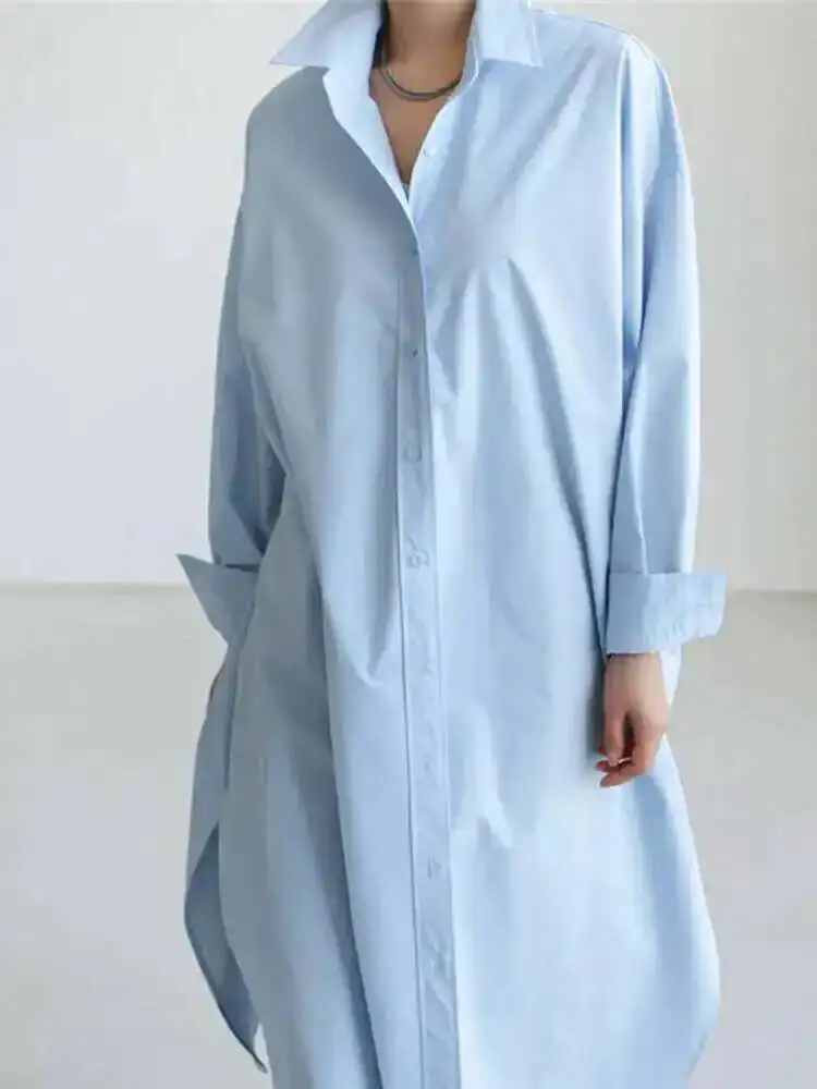 

Breasted Long Single Shirts For Women Lapel Loose Split Side Fashion Shirt Female 2025 Summer Spring New Clothing ZOGC
