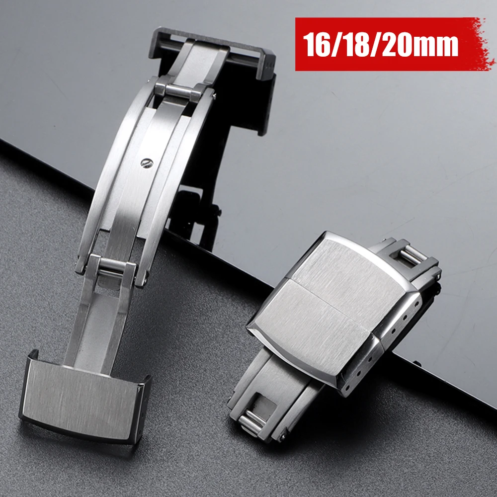 304 Edelstahl Double Click Faltschließe verstellbar für CTS für Gummiarmband Verschluss Butterfly-Schnalle 16 mm 18 mm 20 mm