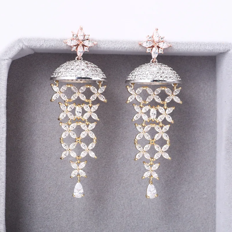 Bilincolor Silver Needle Zircon Jellyfish Flower Colored Earrings for Women