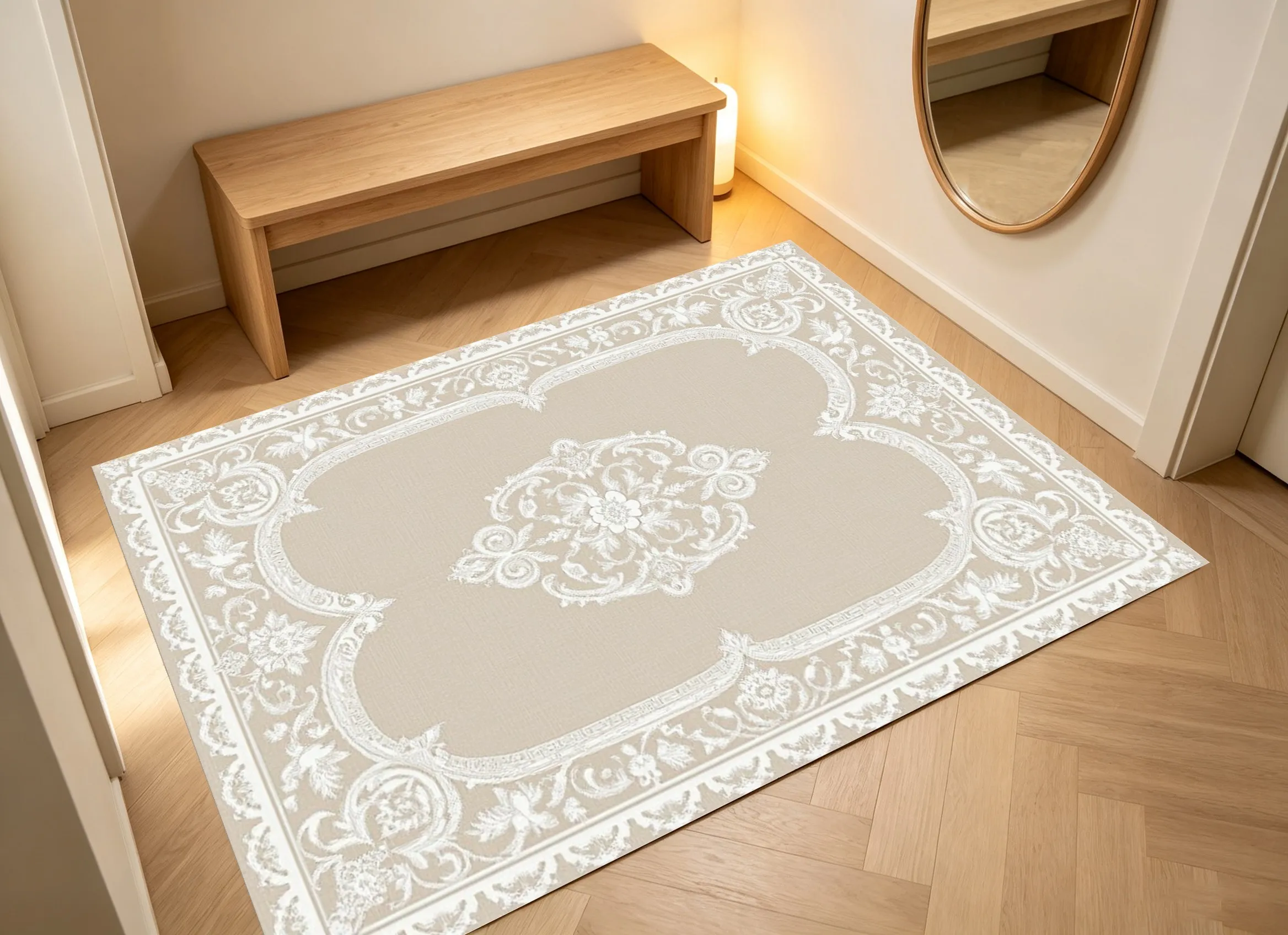 Velvet Rug Milk Coffee European Retro Carved Pattern French Light Luxury Style for Living Room Decor