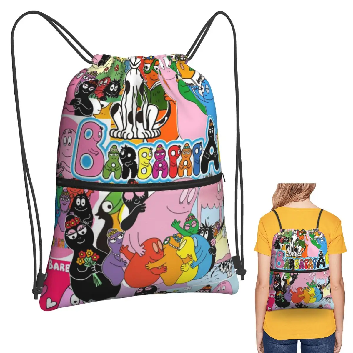 

Barbapapa Cartoon Backpacks Portable Drawstring Bundle Pocket Sports Bag Book Bags for Travel School
