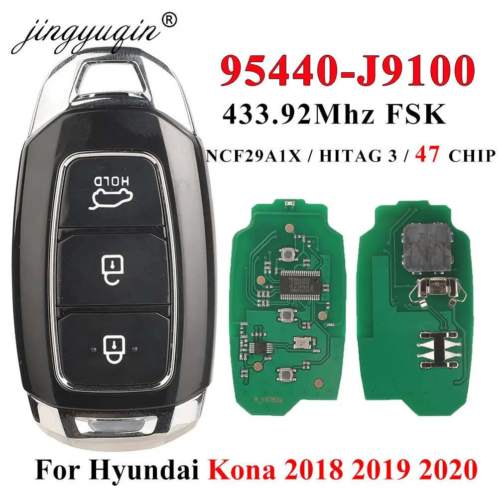 jingyuqin 95440-J9100 Remote Car Key 433mhz ID47 Chip For Hyundai Kona 2018 2019 2020 FOb Auto Proximity Smart KeylessGo Control