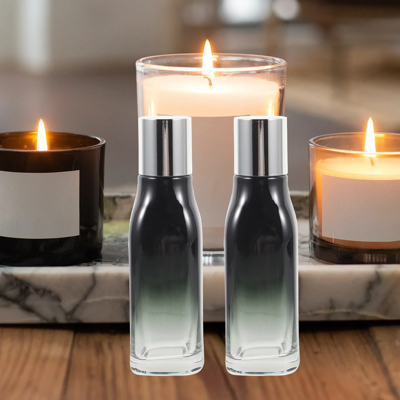 2Pcs Gradient Black Empty Makeup Bottles Lightweight Leakproof Travel Glass Bottles Portable Small Liquid Dispenser