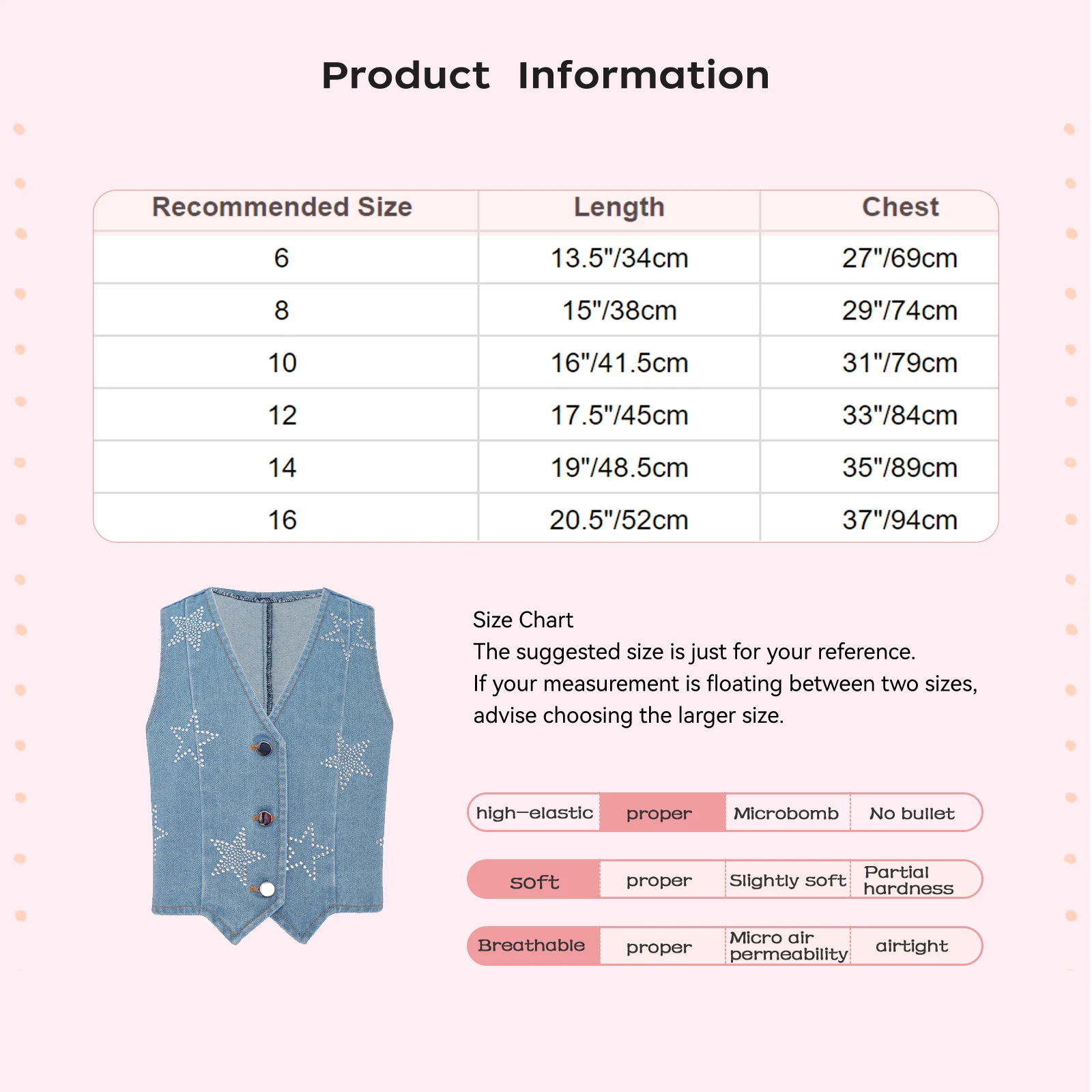 Kids Girls Denim Vest Casual Clothes Shiny Rhinestone Stars Sleeveless Buttons Jacket Asymmetrical Waistcoat for Performance