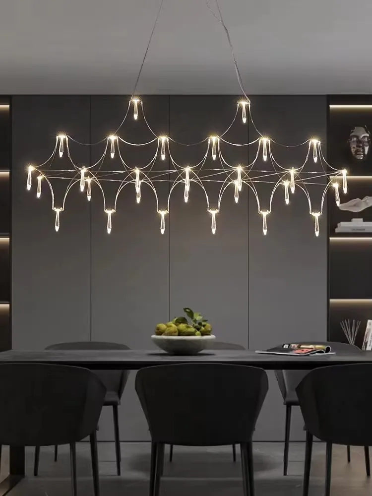 Candelabro de tira para restaurante, luz posmoderna, lámpara de escritorio frontal de lujo para vestíbulo, Bar minimalista de diseño, mesa de comedor, lámpara LED de cristal