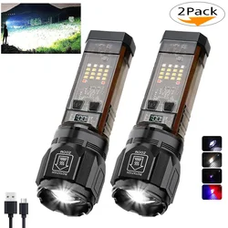 2Pack Solar LED Portable Flashlight Telescopic Zoom Torch 6 Modes Light Outdoor Camping Emergency Power Bank LED Solar Lantern