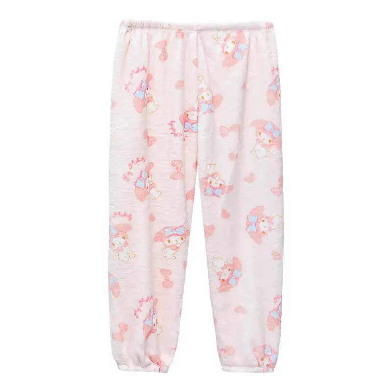 My Melody, милый плюшевый пушистый пижамный костюм из 2 предметов, женский новый зимний теплый коралловый плюшевый утепленный верхняя одежда, домашний повседневный меховой комплект