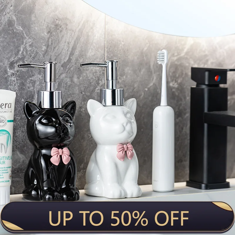 275ml Soap Dispenser Cartoon Cat And Dog Ceramic Lotion Bottle Hand Sanitizer Sub Bottle Bathroom Supplies Press Bath Gel
