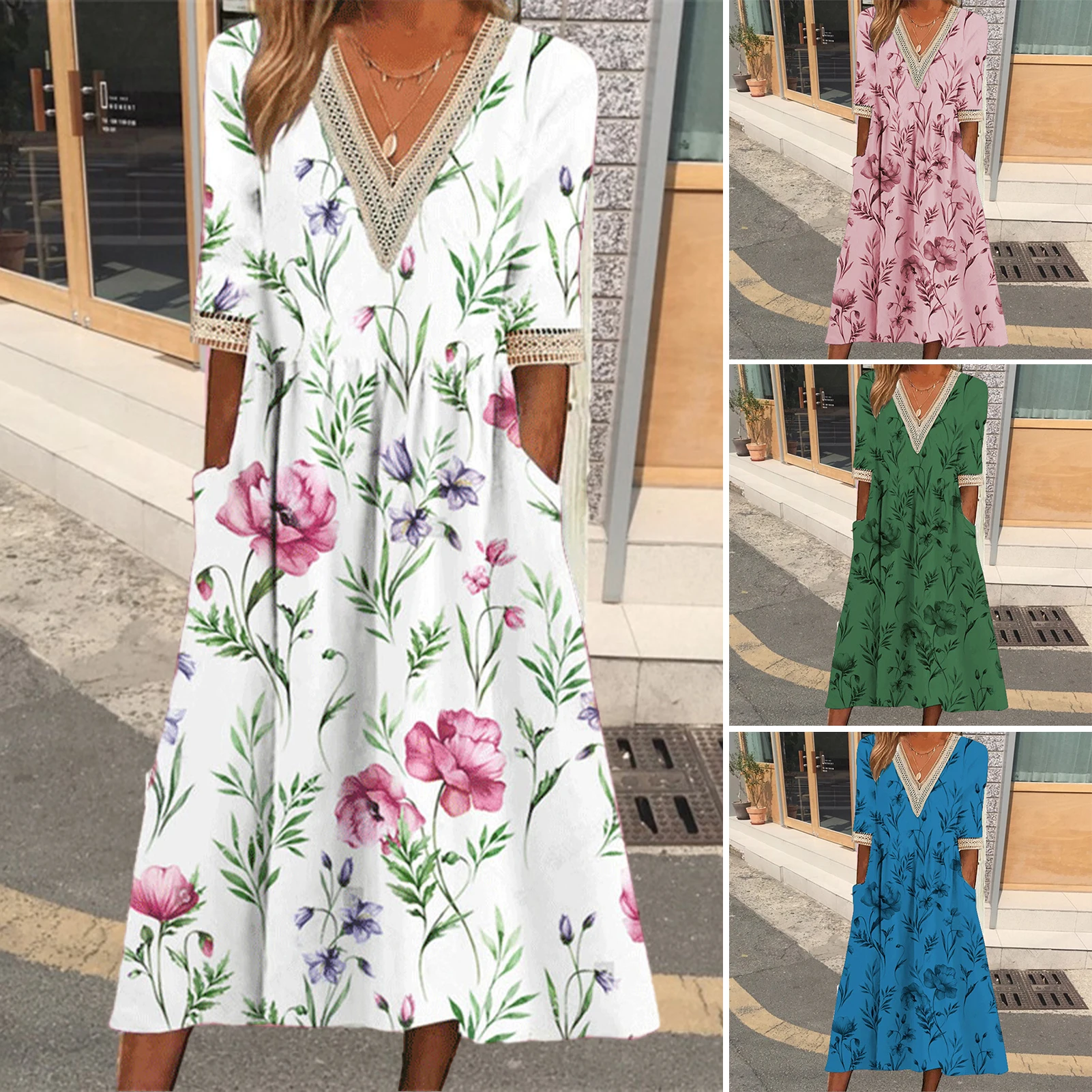 Fashion Elegant Casual Dress Woman Short Sleeve Loose Dress Woman Temperament Holiday Printed Dresses