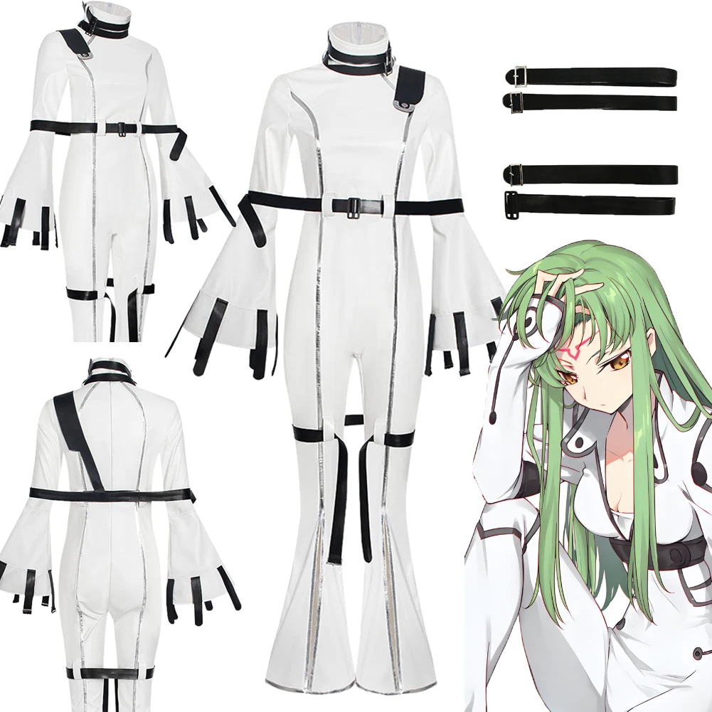 

Anime Geass of Code Fantasy C.C. Cospaly Strait Jacket Costume Jumpsuit White Clothes Outfits Halloween Carnival For Female