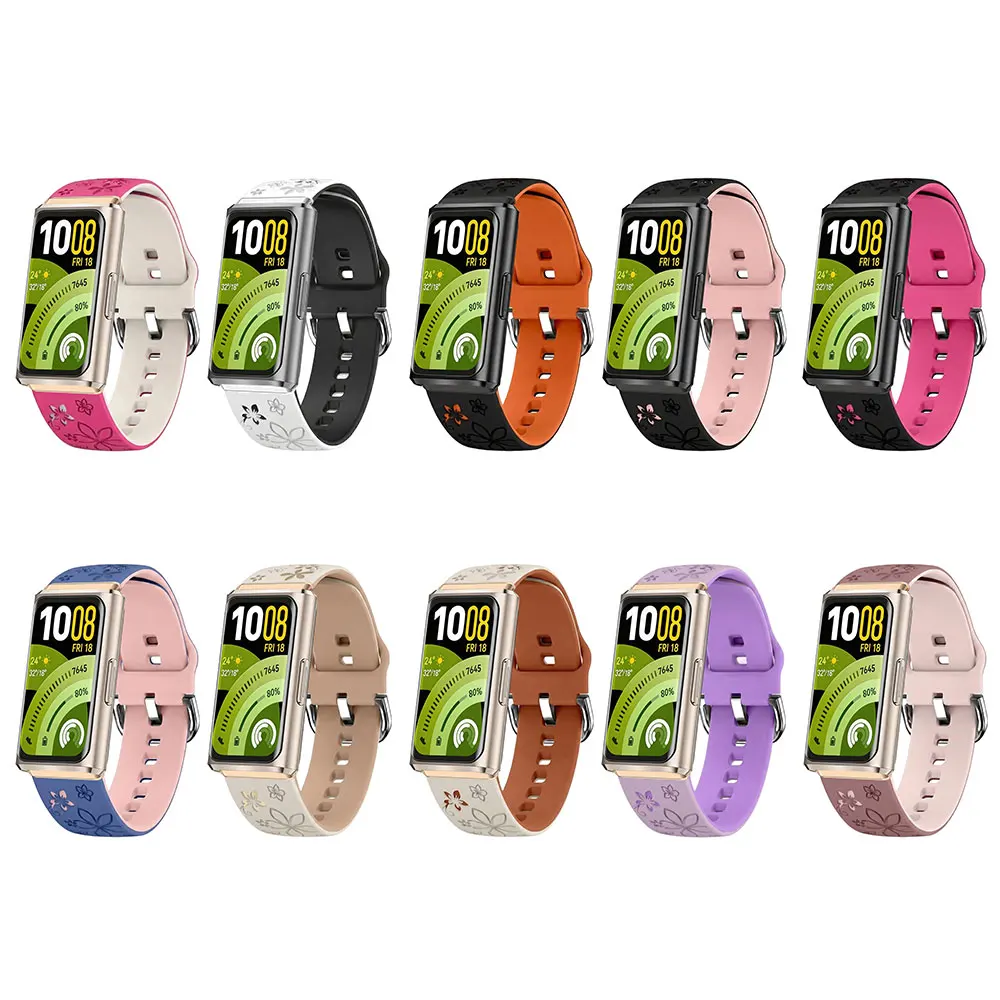 Engraved Pattern Silicone Watch Band for Huawei Band 11 Pro 11 Adjustable Comfortable Strap for Sports Fitness and Daily Wear
