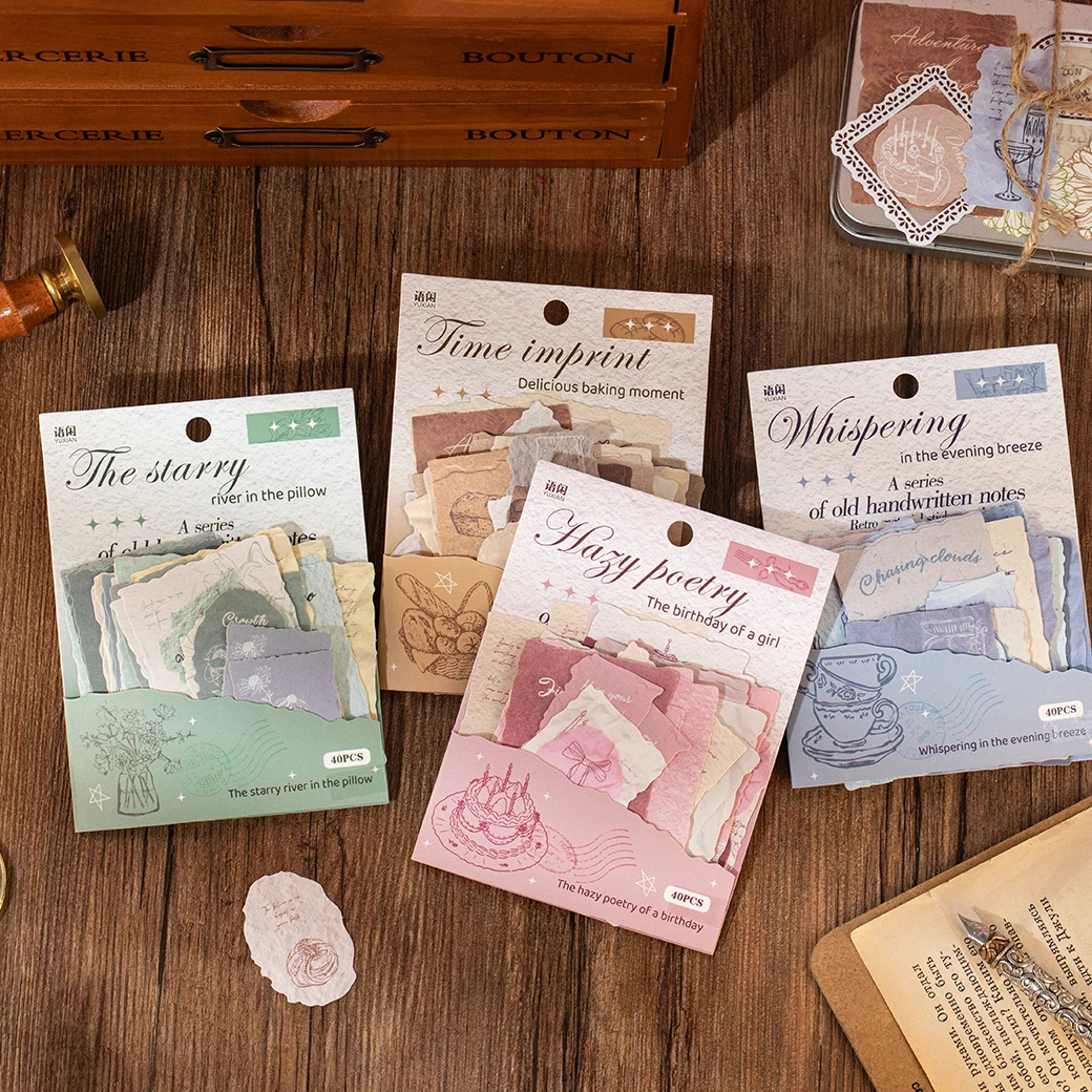 40Sheets Light Color Vintage Scrapbook Background Sticker Pack for DIY Craft Journal Collage Art Phone Case Laptop Decoration