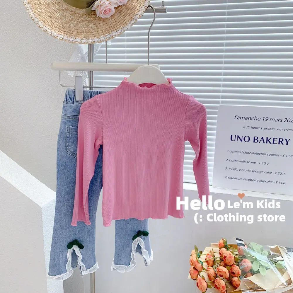 2024 Autumn Girls Long Sleeve Soft T-shirts Kids Casual Tee Two Colors 1-7 Years