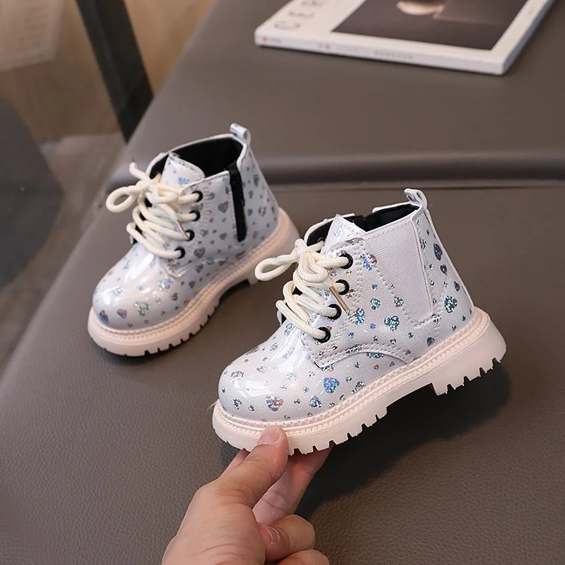 Autumn Baby Girls Boots Printed Shining Heart Children's Ankle Boots Spring Non-slip Baby Riding Boots Kids Shoes