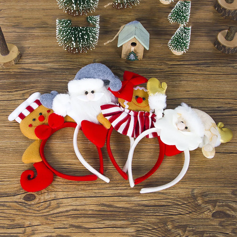 

4 PCS Gingerbread Man's Hairband Performance Party Headbands Hoops Accessories Christmas Supplies Eye-catching