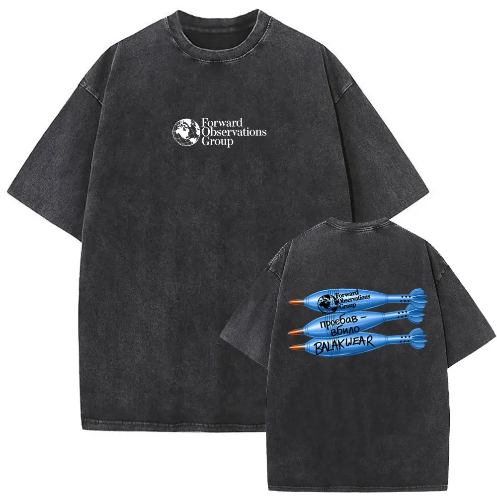 Washed Vintage Forward Observations Group Double Sided Print T Shirt Men Women Fashion Retro Oversized T-shirts Male Streetwear