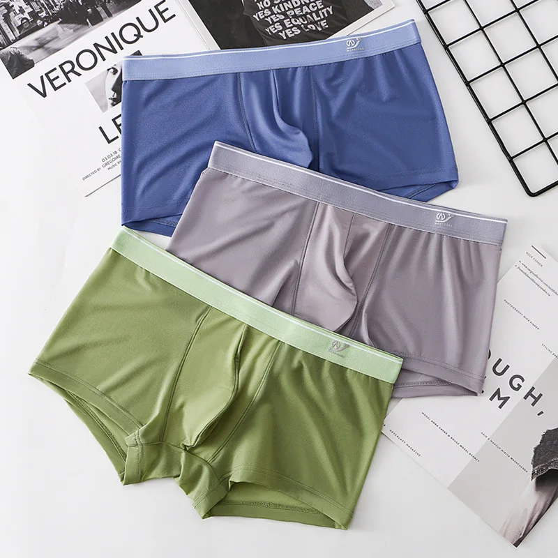 Ice Silk Men Underwear Seamless Quick Dry Boxer Shorts Ultra-thin Breathable Comfortable Panties Sexy U Bulge Pouch Underpants