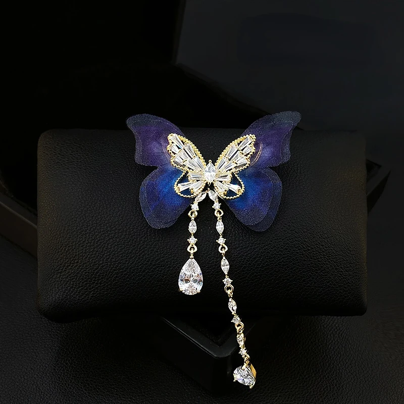 

Butterfly Brooch High-End Women's Brooch Pin High-Grade Insect Pin Tassel Suit Exquisite Ornament Rhinestone Jewelry Accessories