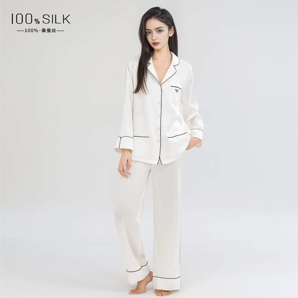 19 Momme 100% Mulberry Silk Pajamas Set for Women Summer Cooling Sleepwear Outdoor Wearable Loungewear Antibacterial Nightwear