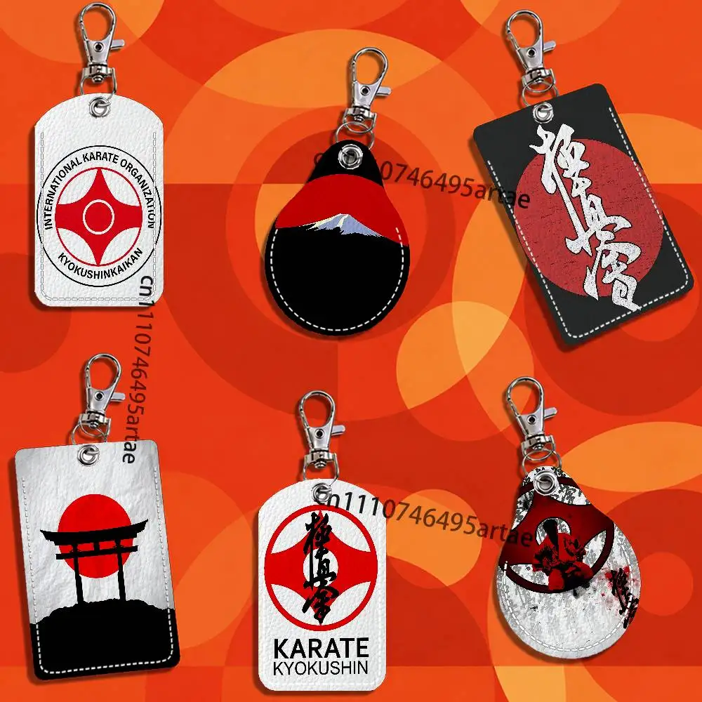 Kyokushin Karate Card Case Leather Card Holder Keychain Key Ring Transportation Card Case