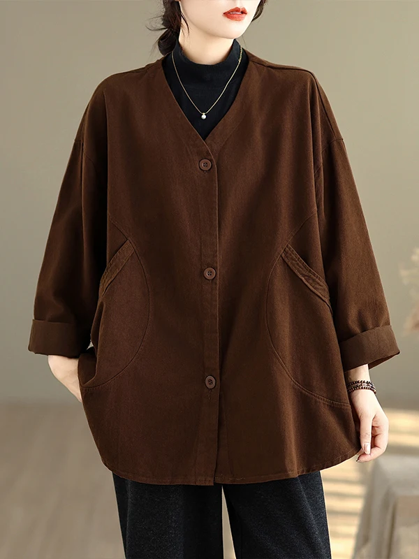 Retro sle ort comprimento v-ne casaco casual solto ajuste plus size cor outerwear feminino primavera outono aberto cardigan