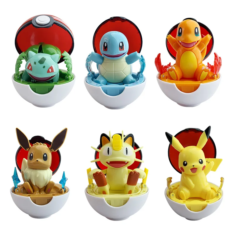 Figuras de acción de Pokémon para niños, adornos originales de Anime, Bulbasaur, Eevee, Charmander, Meowth, Squirtle, Pikachu, Pokeball