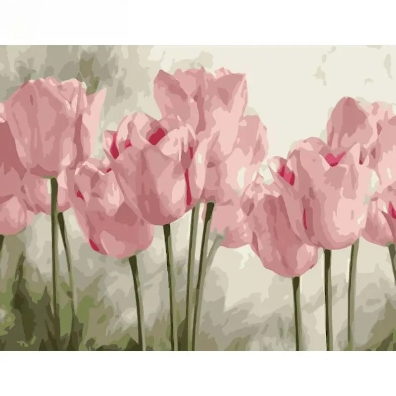

1pc frameless Diy 40x50cm Paintings By Number Pink Tulips With Oil Painting Flower Kits Acrylic Paint Home Wall Decor
