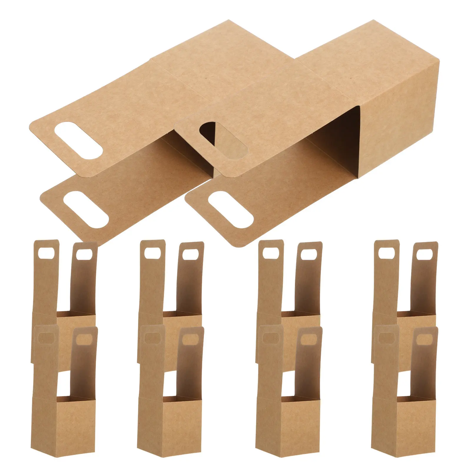 10Pcs Single Cup Holder Kraft Paperboard Drink Carrier Hot Cold Portable Drink Carrier Handle Takeout Cup Holder