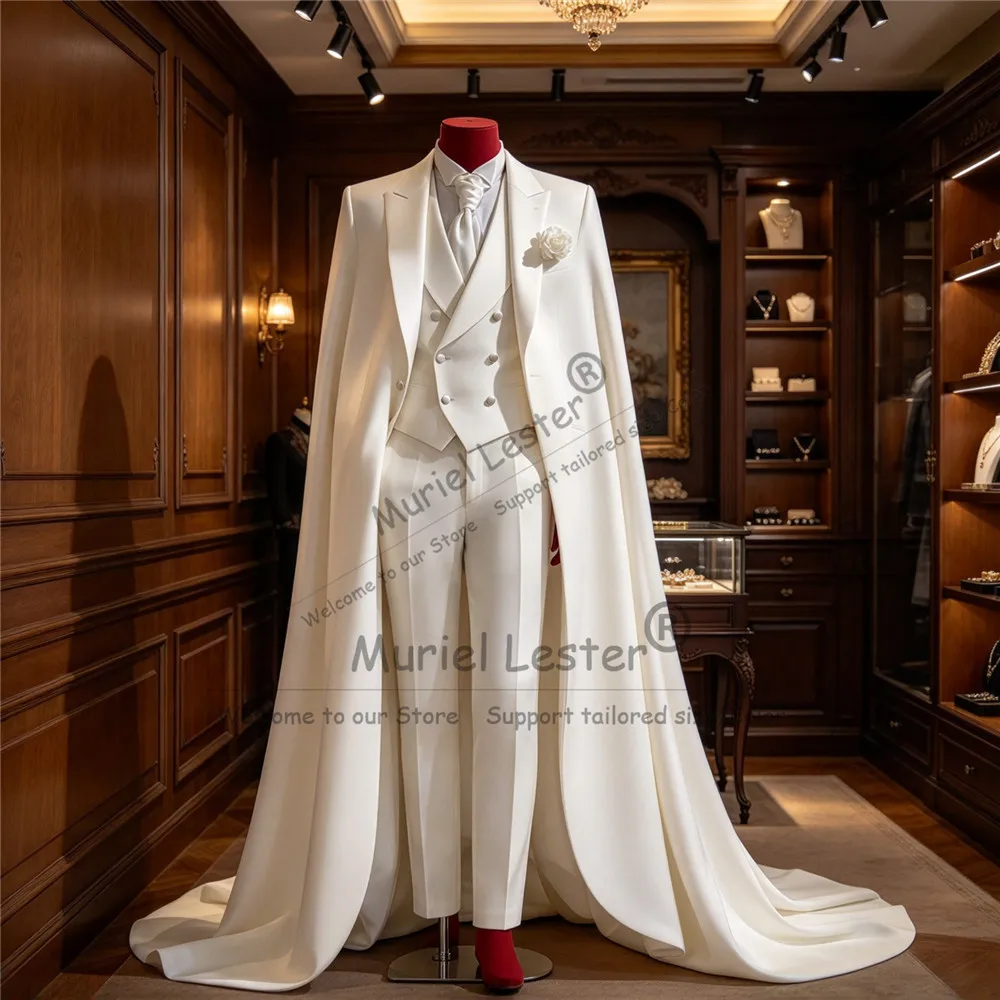 Elegant Solid Long Suits Set For Man Customized Single Breasted Jacket Vest Pants 3 Piece Sets Groom Tuxedo Trajes Para Hombre