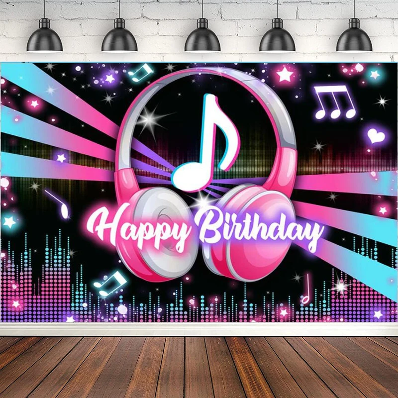 Popular Musical Theme Photography Backdrop Happy Birthday Party Background Kids Adults Birthday Musical DJ Cake Table Decoration