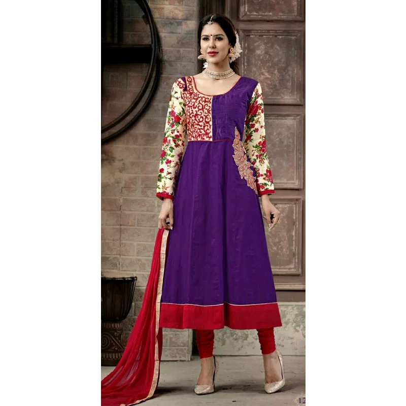 Purple Cotton Anarqali Salwar Kameez India Pakistan Ready-made Suit for Women