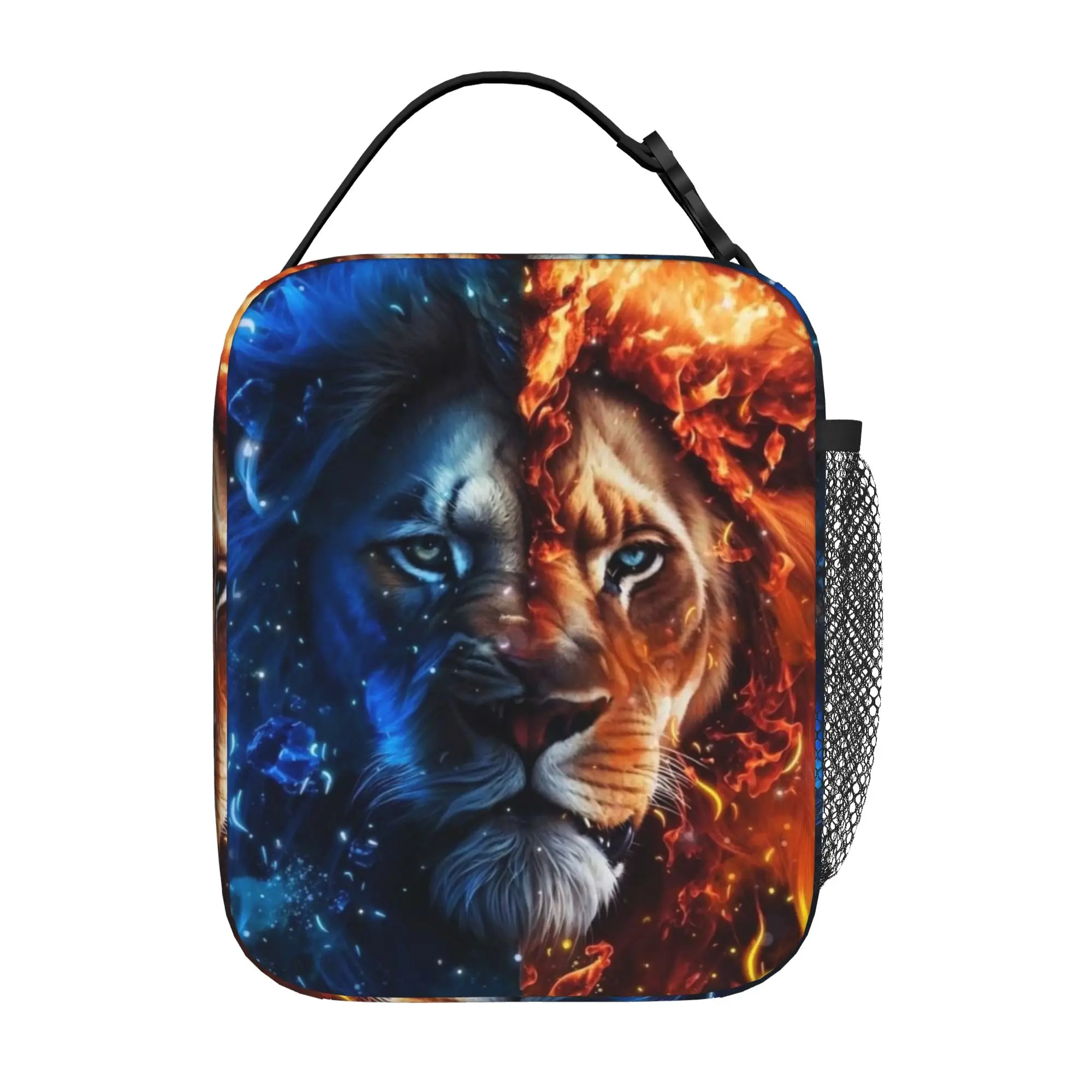 Back to school season  Lunch Bag Ice Fire Lion Dual Art Zipper Closure Good Quality Portable Lightweight Lunch Bag