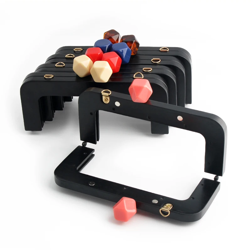 1PC/2PCS 19.8cm * 8cm Żywica Głowa Czarna Drewniana Torba Uchwyt Cukierkowy Kolor Żywica Głowa Portfel Zatrzask Ramka DIY Tworzenie Portfela — zdjęcie 4