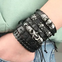 Fashion Bracelet Viking Bracelet For Men Hand Bracelets Woven Skull Hand Jewelry Adjustable Leather Set Bracelet For Leather