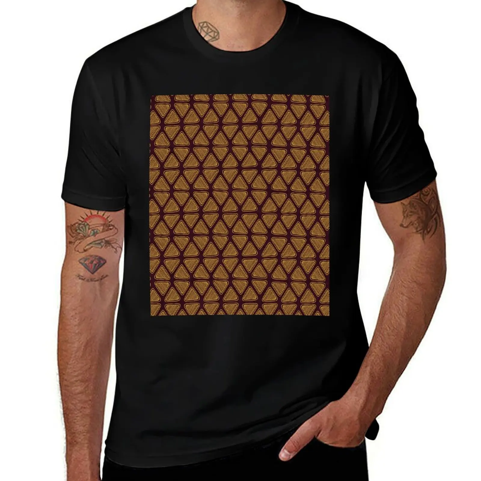 Tribal Ankara Wax Plum And Mustard T-Shirt Large Size Breathable Tee T-Shirt