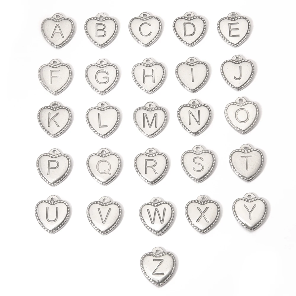 2pcs Stainless Steel A-Z Initial Letter Pendant Silver Gold Color Heart Alphabet Charms For DIY Jewelry Accessories Findings