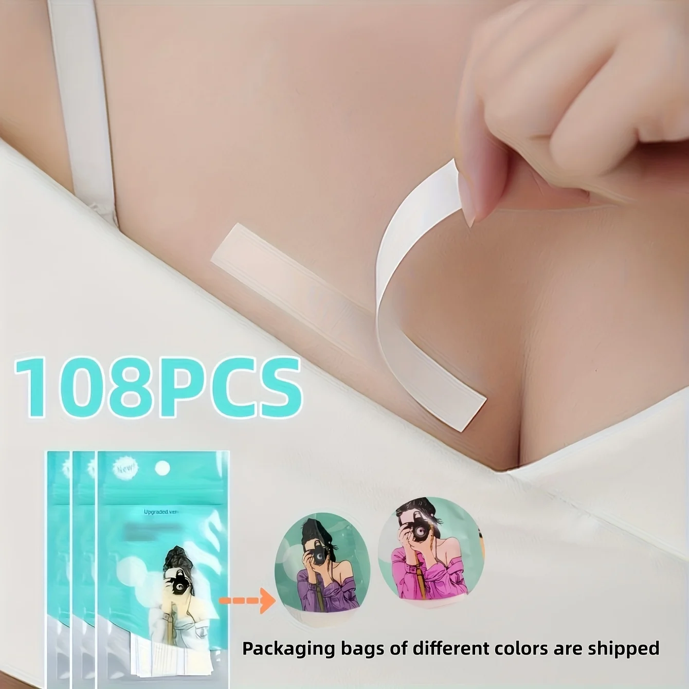108 Sheets Beige Thin Clear Body Tape Discreet Invisible Double Sided Adhesive Strong Fix No Residue For Bra Lingerie Clothes Fa
