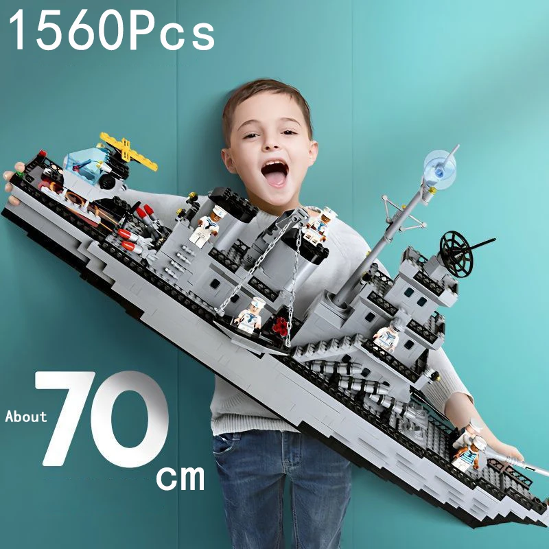 거대한 1560PCS 해군 전함 군함 모델, 6-in-1 다중 형태 조합 블록, 소년용 장난감 세트