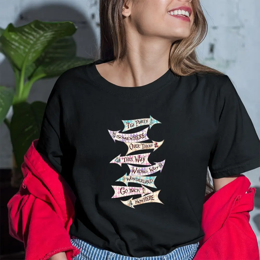تي شيرت Alice in Wonderland كبير الحجم برقبة دائرية فضفاض ومريح وغير رسمي من القطن الخالص للآباء والأطفال #3
