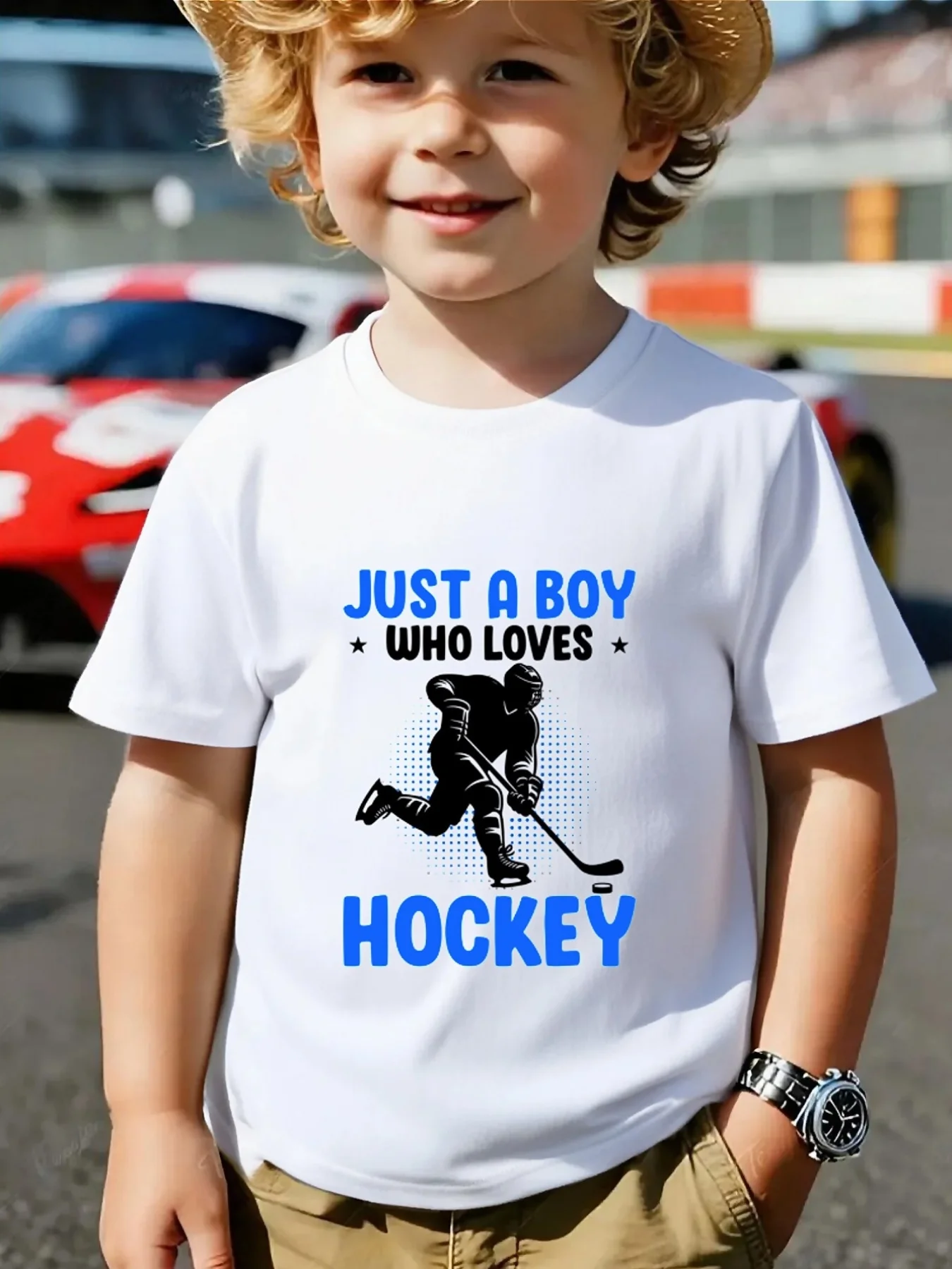 Cute Just A Boy Who Loves Hockey Print Family Matching T Shirt Boys Girls Short Sleeve Parent Child Soft Cotton Casual Tops